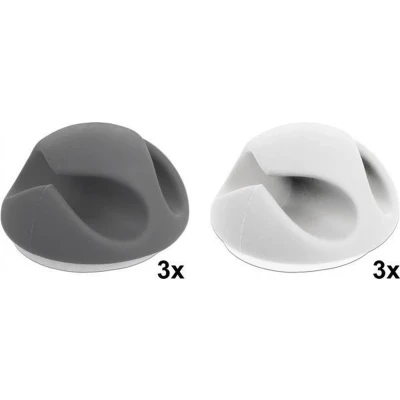 Afbeelding van Zelfklevende kabelhouders voor 2 kabels 6 stuks / wit/grijs