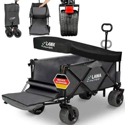 Afbeelding van Opvouwbare trolley met achterklep, strandwagen, tuinwagen, outdoor transportwagen, 100kg, handwagen, wagen, handwagen voor hond