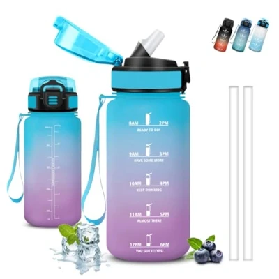 Afbeelding van Bouteille d&#039;eau réutilisable pour enfants 500 ml, anti fuite, avec slogan motivant, l&#039;école, le bureau, camping, sport