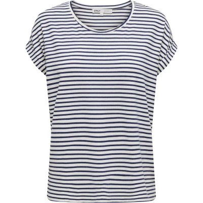 Afbeelding van ONLY Onlmoster Stripe O NECK Tshirt print, Dames, Maat: XS, Cloud dancer stripes/naval academy