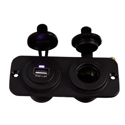 Afbeelding van Dubbel flush frame zwart met USB 2.4A en 12V stopcontact