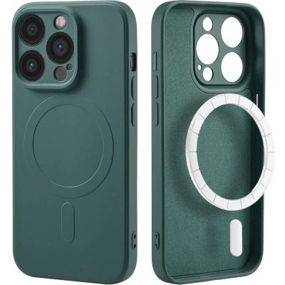 Afbeelding van iMoshion Hoesje Geschikt voor iPhone 14 Pro Siliconen Color Backcover MagSafe Donkergroen