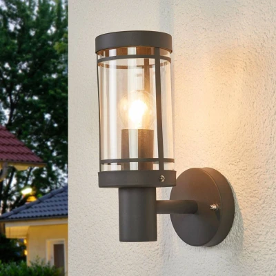 Afbeelding van Lindby buitenwandlamp Djori, donkergrijs, roestvrij staal, Ø 10,5cm