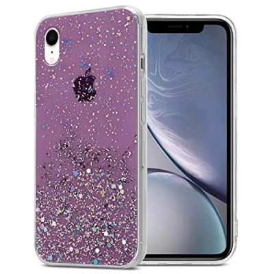 Afbeelding van Cadorabo Hoesje geschikt voor Apple iPhone XR in Paars met Glitter Beschermhoes van flexibel TPU silicone fonkelende glitters Case Cover Etui