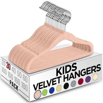 Afbeelding van Utopia Home 30 stuks fluwelen kleerhangers voor kinderen, duurzaam, 30,5 cm, closet, ideaal peuters, antislip, dagelijks gebruik, roze