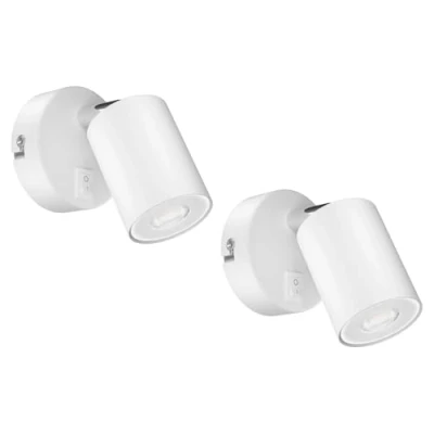 Afbeelding van ledscom.de 2 stuks WAIKA wandspot, enkele vlam, met schakelaar, GU10, mat wit, incl. ledlamp GU10 468lm, warm wit