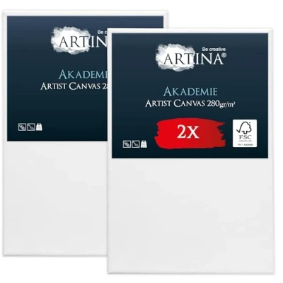 Afbeelding van Artina Set van 2 Schildersdoeken 60x90 cm FSC® Schildersdoek Stuks Akademie Canvas Dubbel Geprimed Spieraam Wit