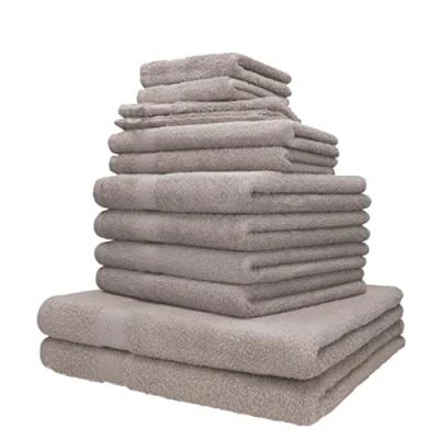 Afbeelding van Betz Set van 12 Palermo Handdoeken 2 Badlakens 4 Gastendoekjes Washandjes Badhandschoenen 100% Katoen Kleur Stone Grey