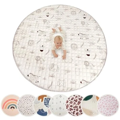 Afbeelding van Hakuna Matte Gestikte Kruipmat voor Baby&#039;s 150 cm Extra Dikke 1,5 en Zacht Speelkleed in Stijlvol Unisex Design Speelmat met Antislip Onderkant Kruipen Spelen