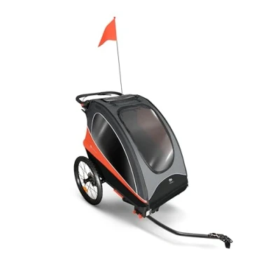 Afbeelding van Kinderkraft NAVA 3‑in‑1 Fietskar · Wandelwagen Jogger Tot 60 kg Luchtbanden &amp; Vering Inclusief Regenhoes, Muskietennet, Zonnekap Compact Opvouwbaar Orange