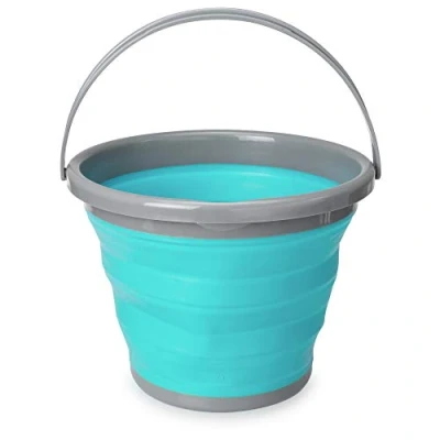 Afbeelding van Navaris emmer Opvouwbare van siliconen Inhoud 10 liter Schoonmaakemmer/huishoudemmer/sopemmer Blauw