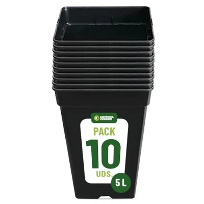 Afbeelding van GROWMANIA 10 stuks vierkante plantenpotten van kunststof, 5,5 l, 18 x 25 cm, zwart