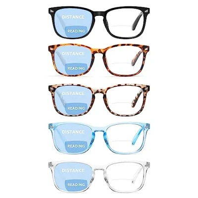 Afbeelding van CCVOO Set van 5 bifocale leesglazen voor vrouwen en mannen, Blue Light Blocking Computer Readers, Anti UV Ray/Eye Strain/Glare (5 stuks Bifocal, 3.0) (LD801)
