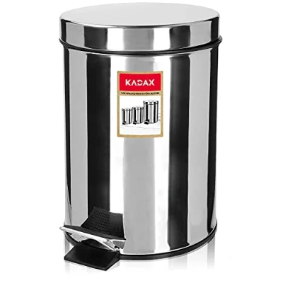 Afbeelding van KADAX Cosmetische pedaalemmer van glanzend roestvrij staal, pedaalemmer, praktische afvalemmer, binnenemmer met handvat (5 l)