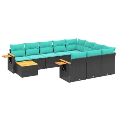 Afbeelding van vidaXL 11 delige Loungeset met kussens poly rattan zwart