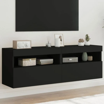 Afbeelding van Tv wandmeubels met LED verlichting 2 st 60x30x40 cm zwart