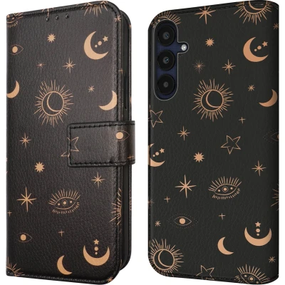Afbeelding van iMoshion Hoesje Geschikt voor Samsung Galaxy A25 Met Pasjeshouder Design Bookcase smartphone Zwart / Sky Black