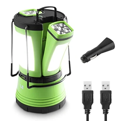 Afbeelding van LE Lighting EVER Oplaadbare campinglamp, led lantaarn, 600 lm, met 2 afneembare mini zaklampen, led, voor kamperen, knutselen, werk, jacht, tent, USB kabel