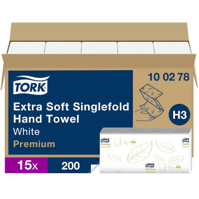 Image de TORK 100278 essuie mains extra doux en Z Premium 2 plis blanc H3 23cm (200 pcs)