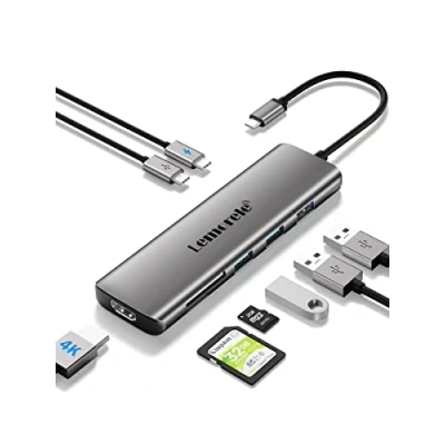 Afbeelding van Lemorele TC38 USB C Multiport Adapter 8 in 1 Hub HDMI 4K, 3x 3.0, SD/TF, PD 100W Geschikt voor MacBook, Windows, Nintendo Switch