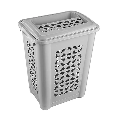 Afbeelding van keeeper Wasmand met insteeksleuf en inklapbaar deksel, opengewerkt design, 60 l, Per, Nordic Grey