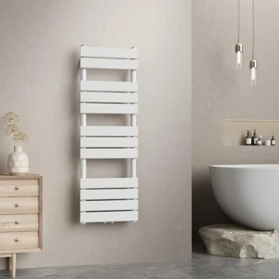 Afbeelding van [neu.haus] Handdoekradiator, badkamerverwarming, platte bladen, wandhanddoekhouder, warmwaterverwarming, 528 W, staal, 120 x 40 cm, wit