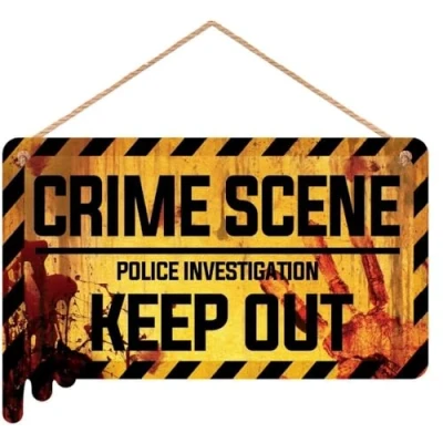 Afbeelding van Fiestas Guirca Houten hangbord crime scene 35 x 20 cm Halloween Decoratie Versiering
