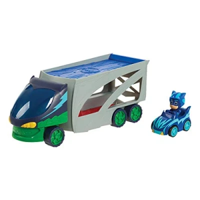 Afbeelding van PJMA8 PJ Masks, TrAnsportor met voertuig, supervrachtwagen, die 4 voertuigen kan bevatten, 1 Yoyo voertuig figuur, speelgoed voor kinderen vanaf 3 jaar