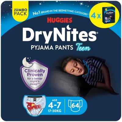 Afbeelding van DryNites luierbroekjes jongens 4 tot 7 jaar (17 30 kg) 64 stuks extra voordeel