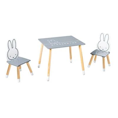 Afbeelding van roba Nijntje Houten Speeltafel en Stoelenset Met 2 Stoelen 1 Tafel Donkergrijs/Wit