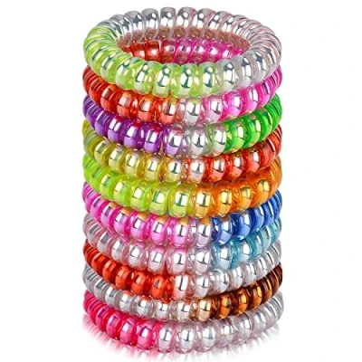Afbeelding van JessLab Haarelastiekjes met spiraalbinding, 10 stuks, zonder strepen, kunststof, haarspoelen, paardenstaarten, houders beschadiging, haaraccessoires voor meisjes en vrouwen, verschillende