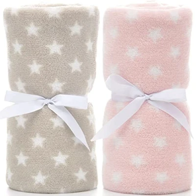 Afbeelding van LeerKing Babydeken, 2 stuks, fleecedeken, winter, ultralicht, zacht, babyflanel, voor baby&#039;s, meisjes, jongens, kinderen, grijs en roze, 75 x 100 cm