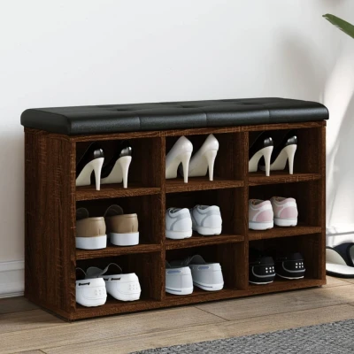 Afbeelding van Schoenenbank 82x32x50 cm bewerkt hout bruineikenkleurig