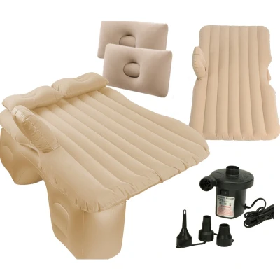 Afbeelding van Opblaasbaar Automatras Met 2 Kussens En Pomp 130cm x 80cm Beige Autobed Tot 300 kg Draagtas Reparatieset