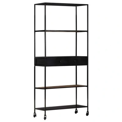 Afbeelding van Boekenkast 80x35x180 cm ruw mangohout en ijzer