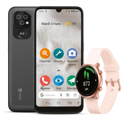 Afbeelding van Doro Smartphone 8100 32gb 4g Black + Smartwatch Pink (8176)