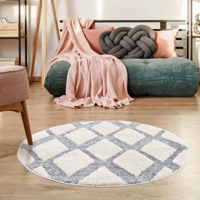 Afbeelding van Vloerkleed Focus Celta ROND Hoogpolig Fluffy Scandinavisch Grijs Creme 120 CM