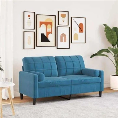 Afbeelding van vidaXL Tweezitsbank met sierkussens 140 cm fluweel blauw