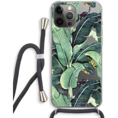 Afbeelding van Case Company® hoesje met Koord geschikt voor iPhone 12 Pro Bananenbladeren Telefoonhoesje Zwart Extra Bescherming aan alle Kanten en Over de Schermrand
