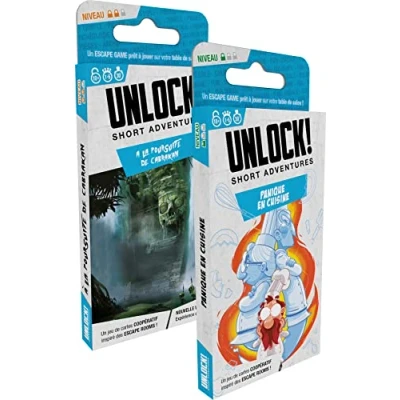 Afbeelding van ASMODEE Space Cowboys Unlock! Short Adventure Paniek in de keuken + achtervolging van Cabrakan Escape Game voor volwassenen kaartspellen kinderen vanaf 10 jaar Franse versie