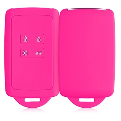 Afbeelding van kwmobile autosleutelhoes geschikt voor Renault 4 knops Smartkey autosleutel (alleen Keyless Go) Siliconenhoes in neon roze Sleutelcover