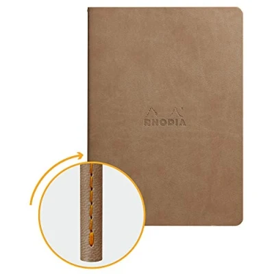Afbeelding van RHODIA Rhodiarama 116404C Notitieboek van zachte stof, taupe, A5, gelinieerd, 64 pagina&#039;s, licht papier, ivoorkleurig, 90 g/m², omslag kunstleer