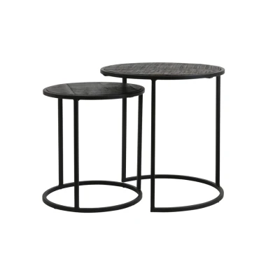 Afbeelding van Light &amp; Living Bijzettafel DOBA Ø50x52cm Zwart Set van 2