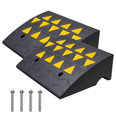 Image de VEVOR Rampe de Seuil Hauteur 15,2 cm 2PCS Rampes Trottoir Caoutchouc Capacité Charge 15 tonnes Accès Fauteuil Roulant avec Structure Grillagée Stable pour Passage Voitures Motos 49,1x37x15,2