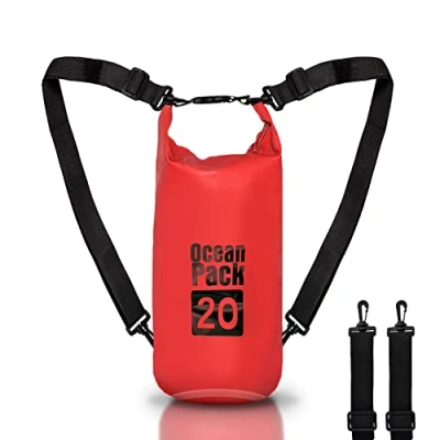 Afbeelding van Waterdichte rugzak, 5/10/20 l, Dry Bag Zee, tas, verstelbare schouderriem, voor boot, vissen, rafting, strand, watersport, beschermt telefoon/zilver/kaart/sleutel, Rood, tas