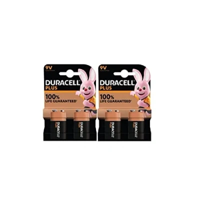 Afbeelding van 4 x Duracell 9 V plus 6LR61/MN1604 alkaline (2 lampen met 2 batterijen) batterijen