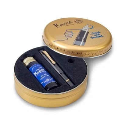 Afbeelding van Kaweco Piston Filler Sport starterset klassieke vulpen met stalen veer voor inktflessen in nostalgische koffer inktfles koningsblauw 13 cm M