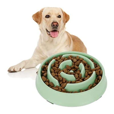 Afbeelding van Relaxdays anti schrokbak voerbak voor honden nat en droog voer slow bowl 400 ml groen