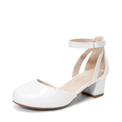 Afbeelding van DREAM PAIRS Mary Jane ballerina&#039;s voor meisjes met blokhak, comfortabel, feest, avond, KKUMPU2501, Wit