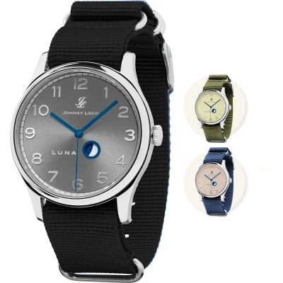 Afbeelding van Johnny Loco Luna Horloge Heren Mineraal Kristal 41,3mm Waterdicht tot op 100M Silver